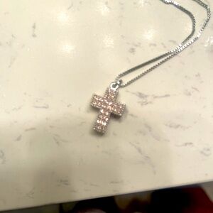 Swarovski pink crystal and Silver Cross Pendant Necklace
